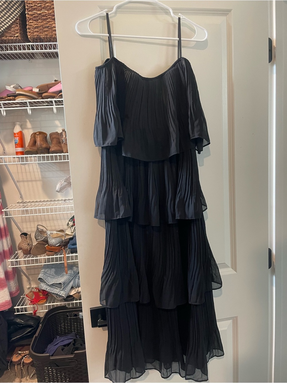 Vici Black Tiered Off-Shoulder Midi Dress